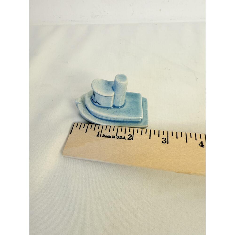 Smiling Ceramic Blue Boat Decorative Figurine - Picture 7 of 8